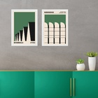 Kit 2 Quadros Arquitetura Bauhaus Verde 33x24cm Moldura Preta