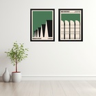 Kit 2 Quadros Arquitetura Bauhaus Verde 45x34cm Moldura Preta