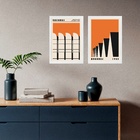 Kit 2 Quadros Arquitetura Laranja - Bauhaus 24x18cm Moldura B