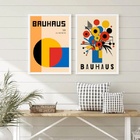 Kit 2 Quadros Arte Abstrata Bauhaus Flores 33x24cm - Com Vidr