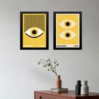 Kit 2 Quadros Arte Bauhaus Olhos Preto E Amarelo 45x34cm - Co