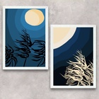 Kit 2 Quadros Arte Boho Degradê Azul E Bege 24x18cm - Com Vid