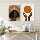 Kit 2 Quadros Arte Boho Mulher Negra com sol 33x24cm Moldura: