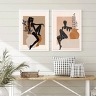 Kit 2 Quadros Arte Boho Mulheres Com vasos 24x18cm - Com Vidr