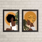 Kit 2 Quadros Arte Boho Mulheres negras 33x24cm - Com Vidro M
