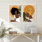 Kit 2 Quadros Arte Boho Mulheres negras 33x24cm - Com Vidro M