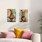 Kit 2 Quadros Arte Casal De Coelhos - Pop Art 45x34cm - Com V