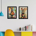Kit 2 Quadros Arte Casal De Coelhos - Pop Art 45x34cm - Com V