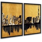Kit 2 Quadros Arte Cidades Preto Com Dourado 24x18cm - Com Vi