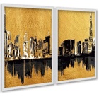 Kit 2 Quadros Arte Cidades Preto Com Dourado 45x34cm Moldura