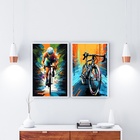 Kit 2 Quadros Arte Colorida Bike - Ciclista 45x34cm - Com Vid