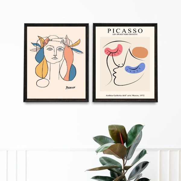 Kit 2 Quadros Arte Colorida - Pablo Picasso 45x34cm Moldura P