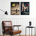 Kit 2 Quadros Arte Crianças Pipa E Balão 24x18cm - Com Vidro