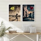 Kit 2 Quadros Arte Crianças Pipa E Balão 45x34cm Moldura Preta