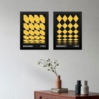 Kit 2 Quadros Arte Geométrica Bauhaus Preto E Amarelo 24x18cm