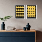 Kit 2 Quadros Arte Geométrica Bauhaus Preto E Amarelo 45x34cm