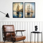 Kit 2 Quadros Arte Marinha - Barcos 24x18cm - Com Vidro Moldu