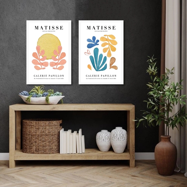 Kit 2 Quadros Arte Matisse Aquarela 45x34cm Moldura:madeira B