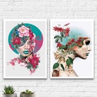 Kit 2 Quadros Arte Mulheres Flores 24x18cm - Com Vidro Moldur