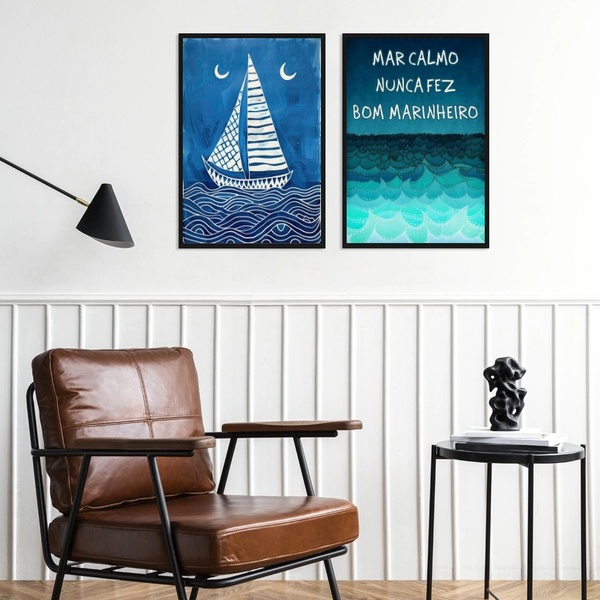 Kit 2 Quadros Arte Nautica - Barcos 45x34cm - Com Vidro Moldu