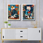 Kit 2 Quadros Arte Oriental - Gatos De Kimono 33x24cm - Com V