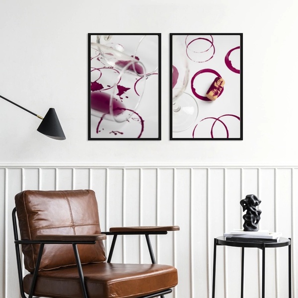 Kit 2 Quadros Arte Vinho Tinto - Fotos 24x18cm Moldura Branca