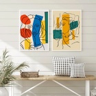 Kit 2 Quadros Artes Abstratas Coloridas - Faces 33x24cm - Com