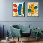 Kit 2 Quadros Artes Abstratas Coloridas - Faces 45x34cm - Com