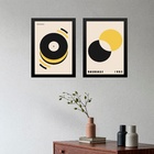 Kit 2 Quadros Artes Bauhaus Discos - Preto E Amarelo 33x24cm