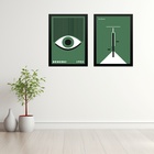 Kit 2 Quadros Artes Bauhaus Verde - Olho E Bike 33x24cm Moldu
