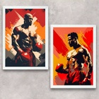Kit 2 Quadros Artes Boxe - Lutadores 24x18cm Moldura Branca