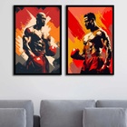 Kit 2 Quadros Artes Boxe - Lutadores 24x18cm Moldura Branca