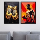 Kit 2 Quadros Artes Boxe - Luva E Lutador 45x34cm Moldura Pre
