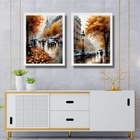 Kit 2 Quadros Artes Cidades Européias Na Chuva 24x18cm - Com