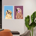 Kit 2 Quadros Artes Golden Retriever 33x24cm - Com Vidro Mold