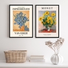 Kit 2 Quadros Artes Monet E Van Gogh- Flores 24x18cm - Com Vi