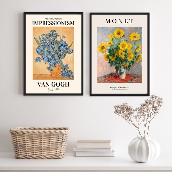 Kit 2 Quadros Artes Monet E Van Gogh- Flores 45x34cm Moldura: