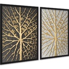 Kit 2 Quadros Árvores Raízes Preto Branco Dourado 45x34cm Mol