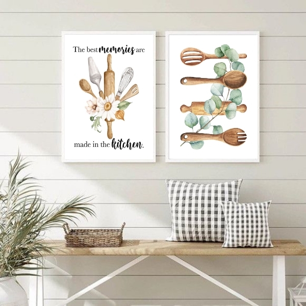 Kit 2 Quadros As Melhores Memórias São Criadas Na Cozinha 45x