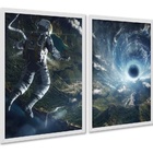 Kit 2 Quadros Astronauta Buraco Negro Espaço 24x18cm - Com Vi