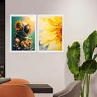 Kit 2 Quadros Astronauta E Girassois 33x24cm Moldura Preta