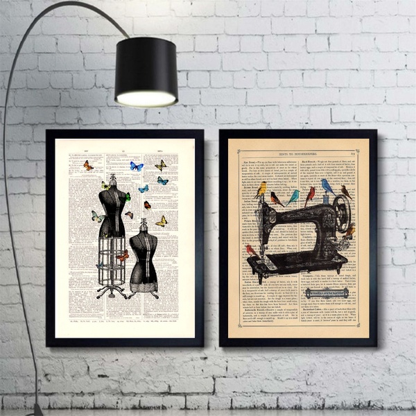 Kit 2 Quadros Atelier De Costura - Pássaros E Borboletas 33x2