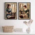 Kit 2 Quadros Atelier De Costura Vintage- Costureiras 24x18cm