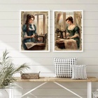 Kit 2 Quadros Atelier De Costura Vintage- Costureiras 45x34cm