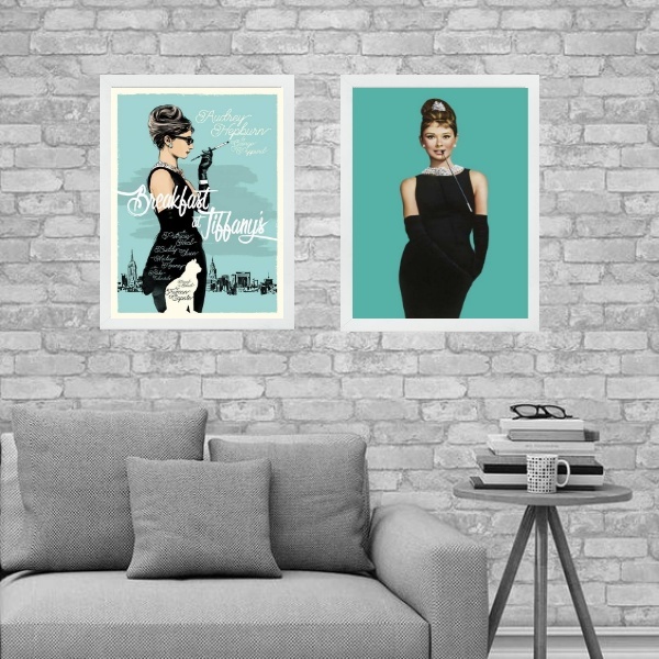 Kit 2 Quadros Audrey - Breakfast At Tiffany’s 45x34cm - Com V