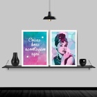 Kit 2 Quadros Audrey Coisas Boas 33x24cm - Com Vidro Moldura:
