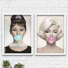 Kit 2 Quadros Audrey E Marilyn Chicletes 45x34cm - Com Vidro