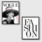 Kit 2 Quadros Audrey Fashion 45x34cm Moldura:madeira Branca