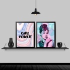 Kit 2 Quadros Audrey Girl Power 33x24cm Moldura:madeira Branca