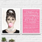 Kit 2 Quadros Audrey I Believe In Pink 33x24cm - Com Vidro Mo